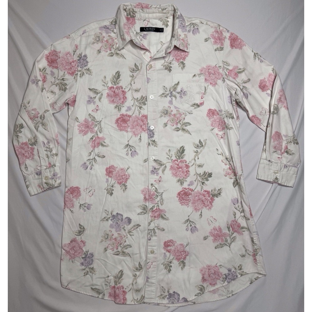 Lauren Ralph Lauren Floral Button Up Night‎ Shirt CottageCore Size Medium